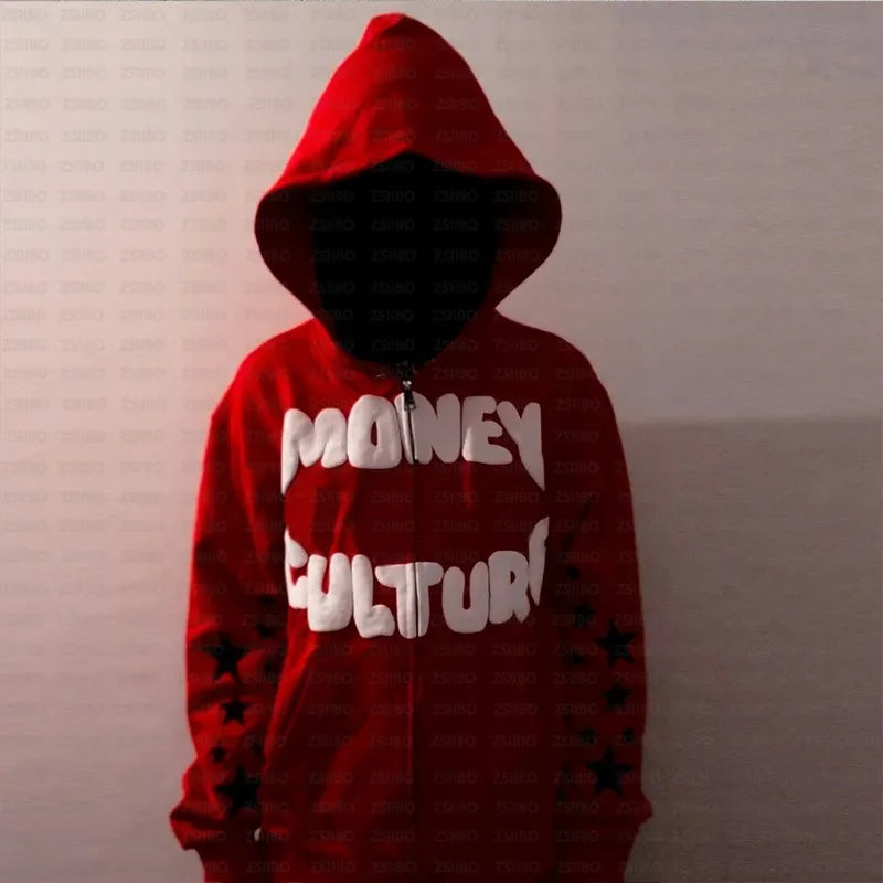 Sweat à capuche zippé Y2K "Money Culture"
