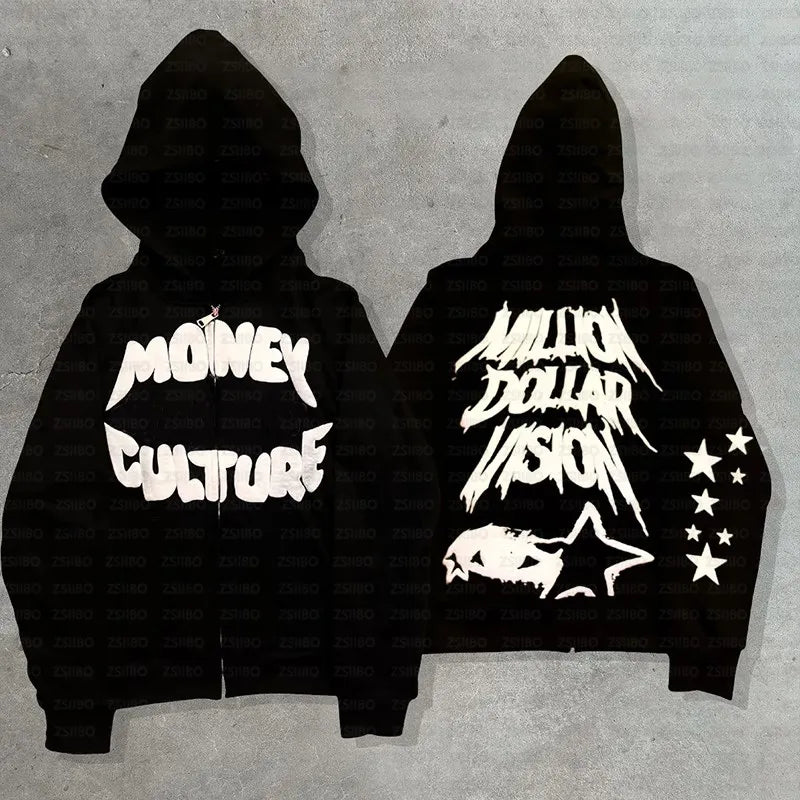 Sweat à capuche zippé Y2K "Money Culture"