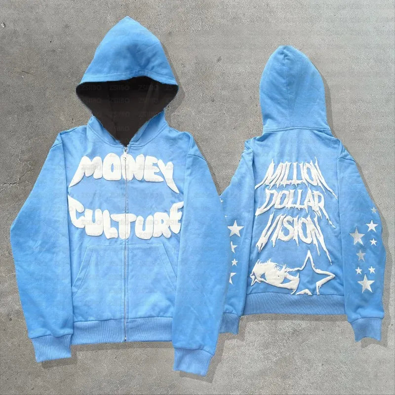 Sweat à capuche zippé Y2K "Money Culture"