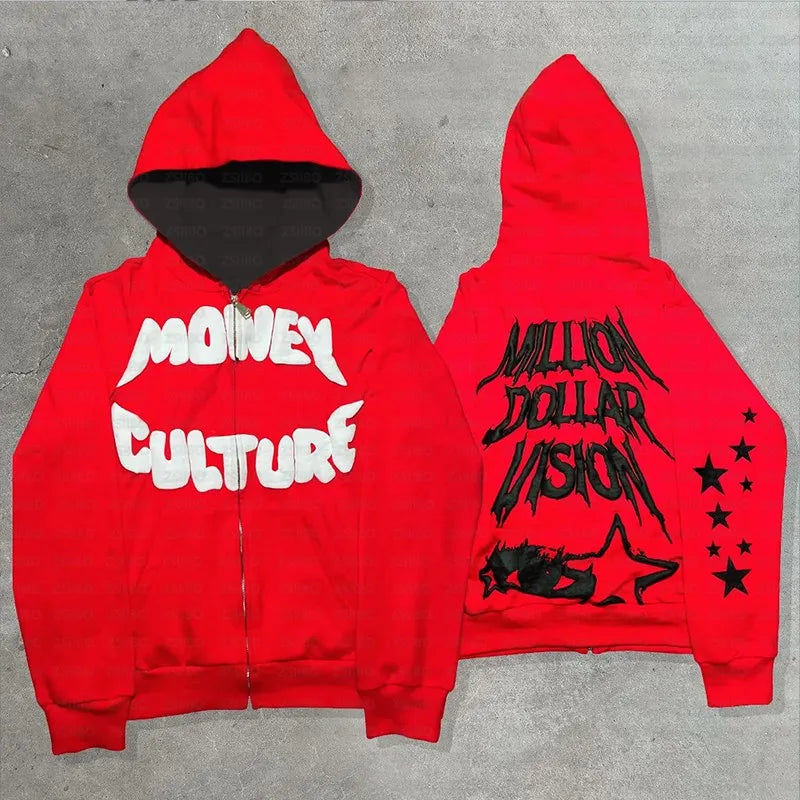 Sweat à capuche zippé Y2K "Money Culture"