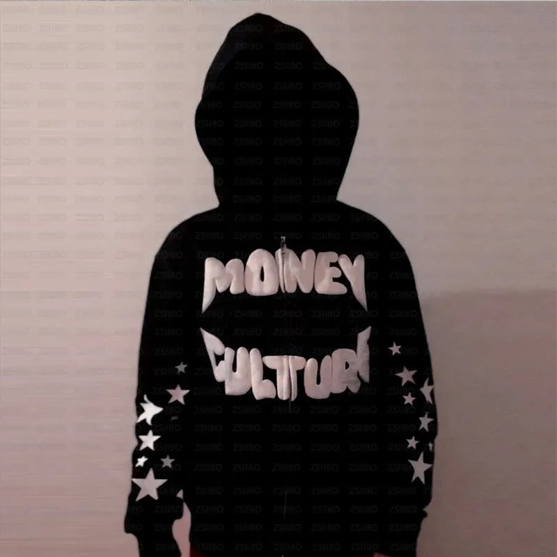 Sweat à capuche zippé Y2K "Money Culture"